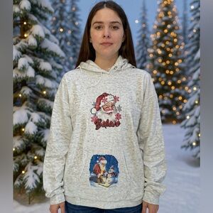 Unbranded unisex Cream Holiday Graphic Hoodie Sweater - 'Believe' Santa Design